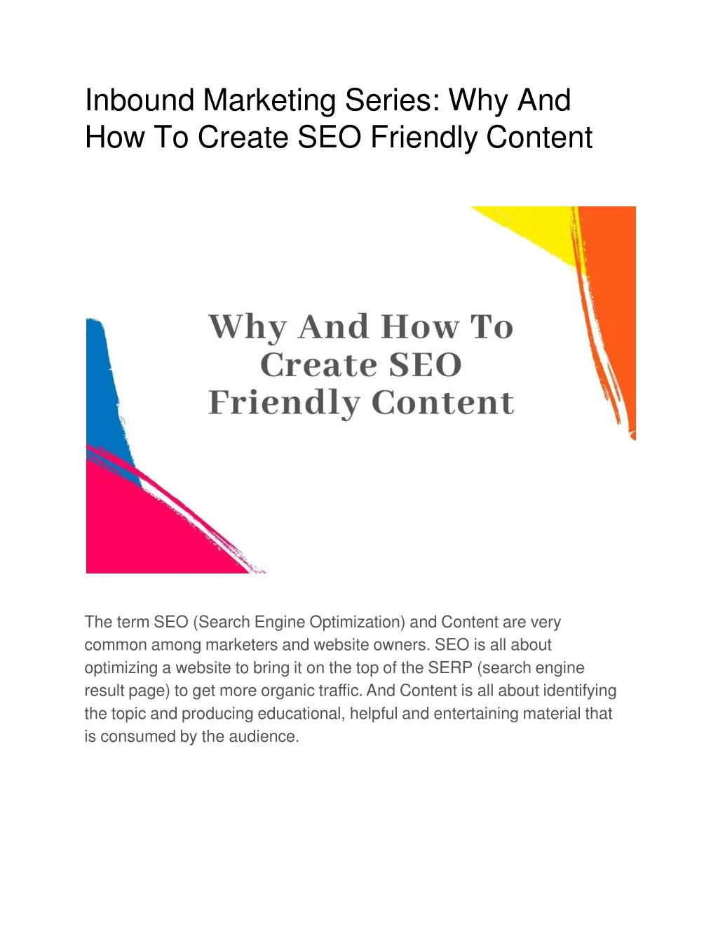 inbound marketing series why and how to create seo friendly content