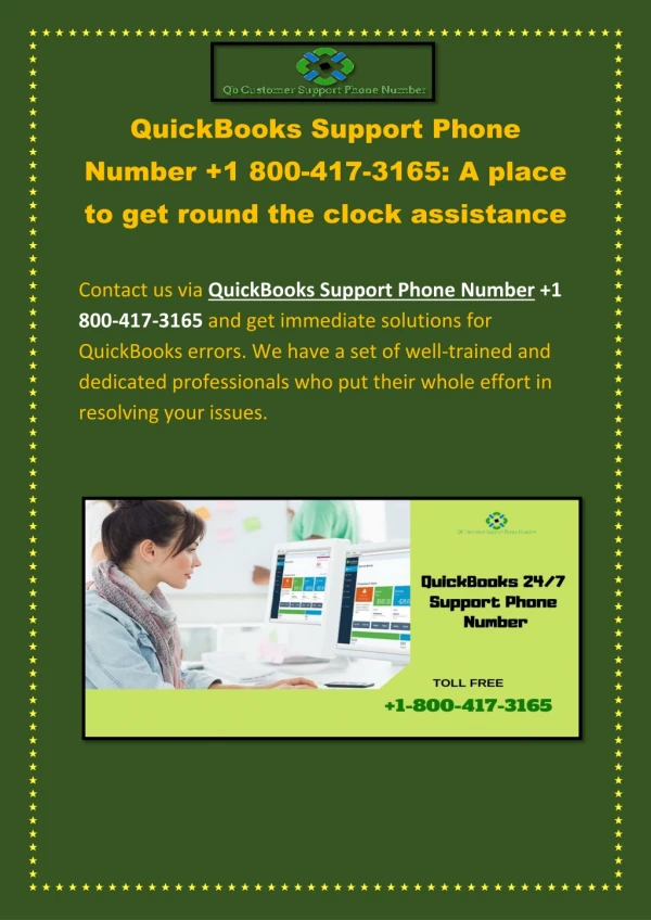 quickbooks support phone number 1 800 417 3165