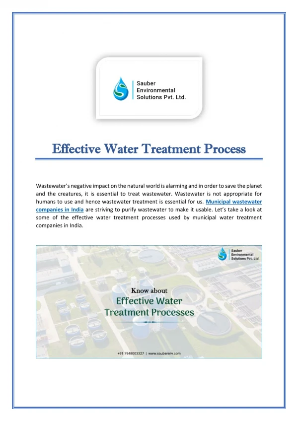 Effective Water Treatment Processes