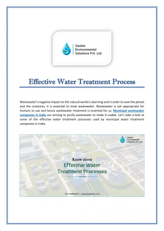 Effective Water Treatment Processes