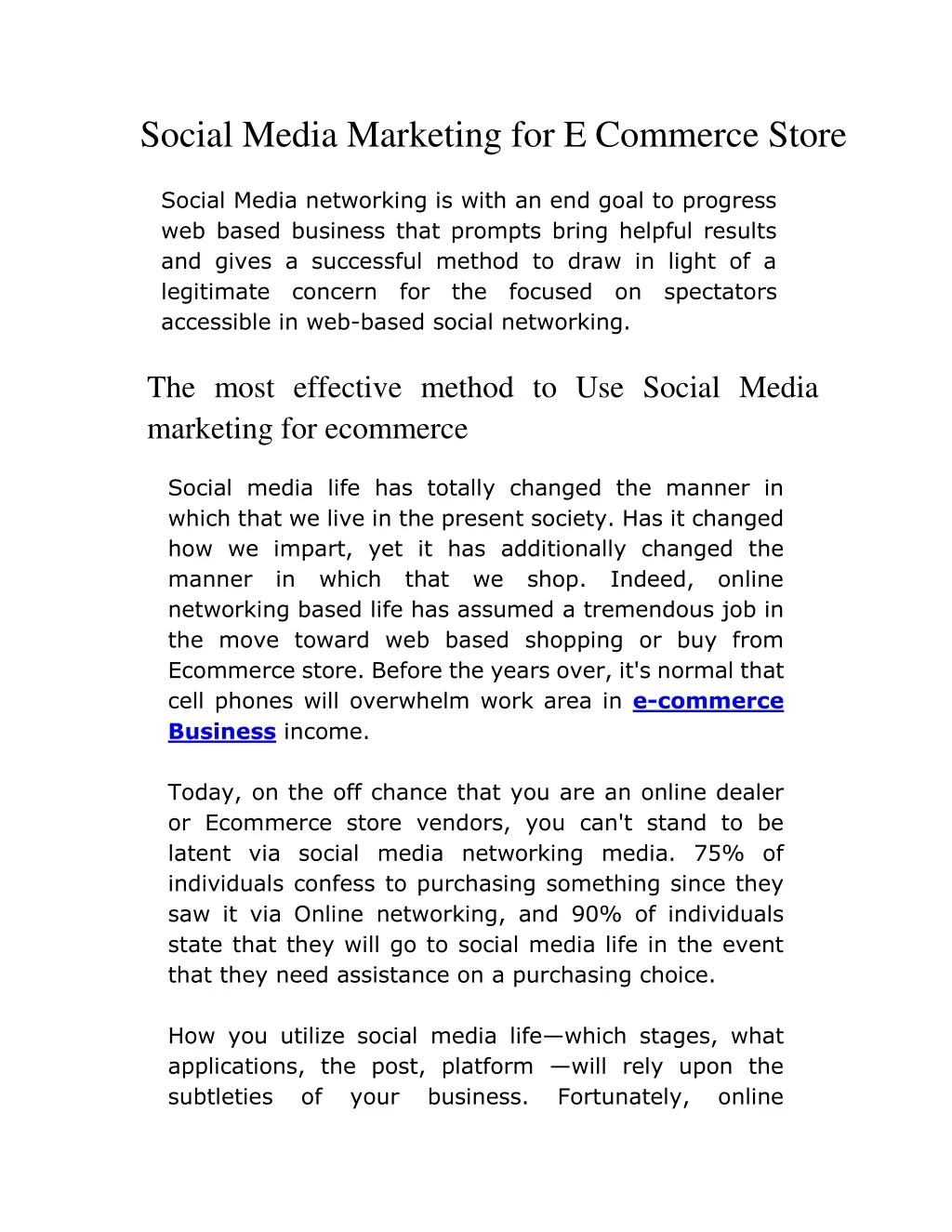 social media marketing for e commerce store