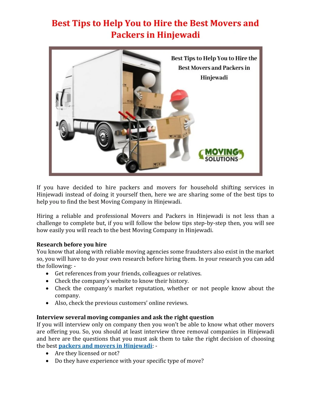 best tips to help you to hire the best movers