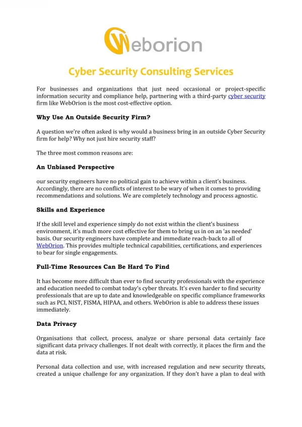 Cyber Security Consulting Services