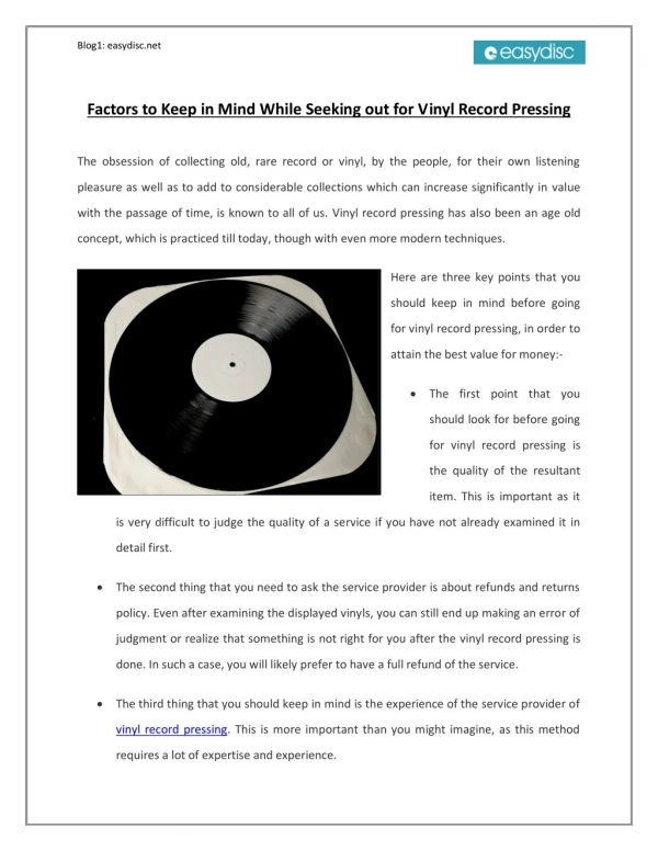Factors to Keep in Mind While Seeking out for Vinyl Record Pressing