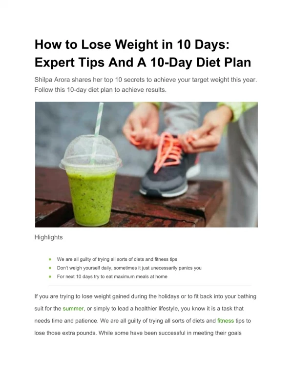 How to Lose Weight in 10 Days: Expert Tips And A 10-Day Diet Plan