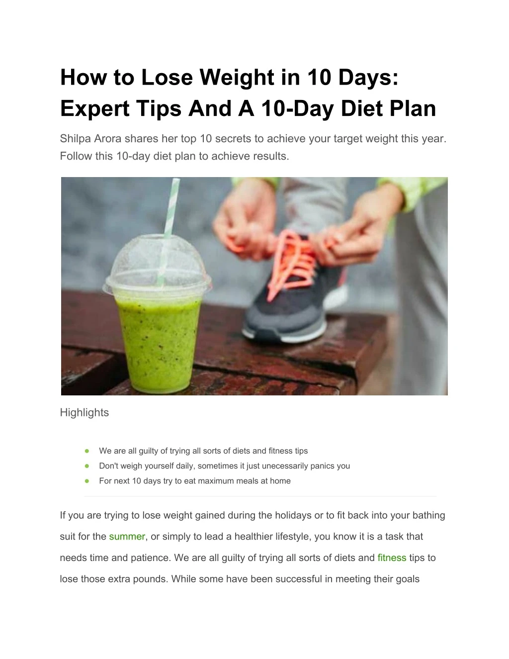 how to lose weight in 10 days expert tips