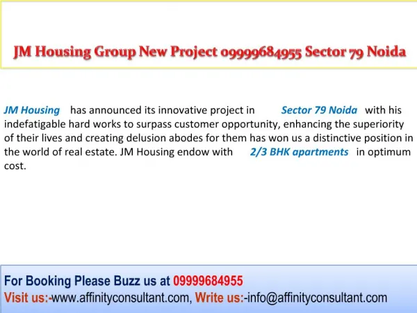 JM Housing 2, 3 BHK Apartment Sector 79 Noida 09999684955 .