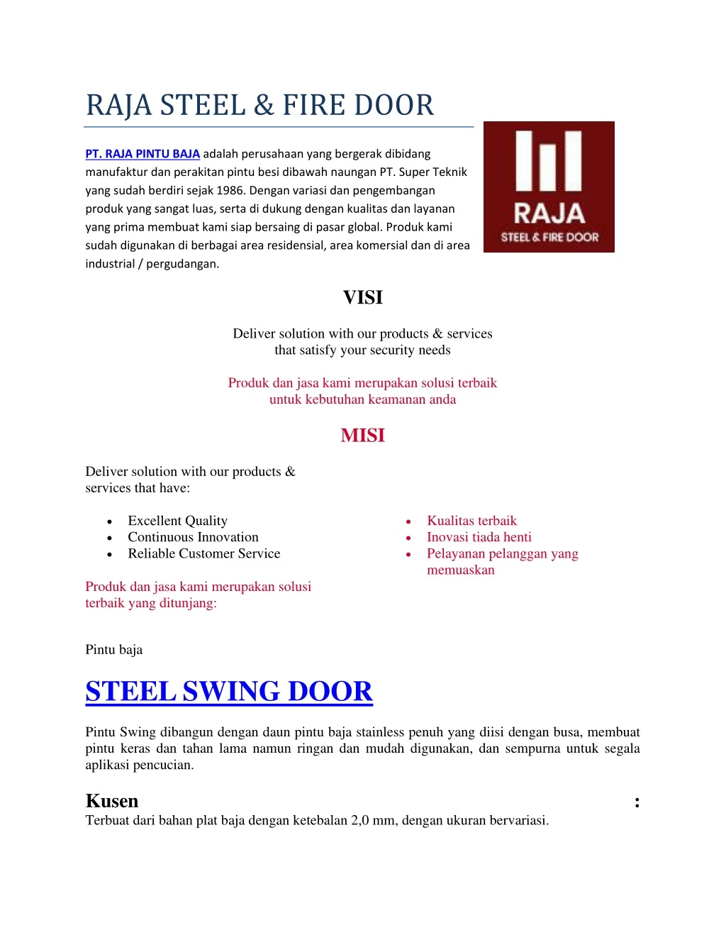 raja steel fire door