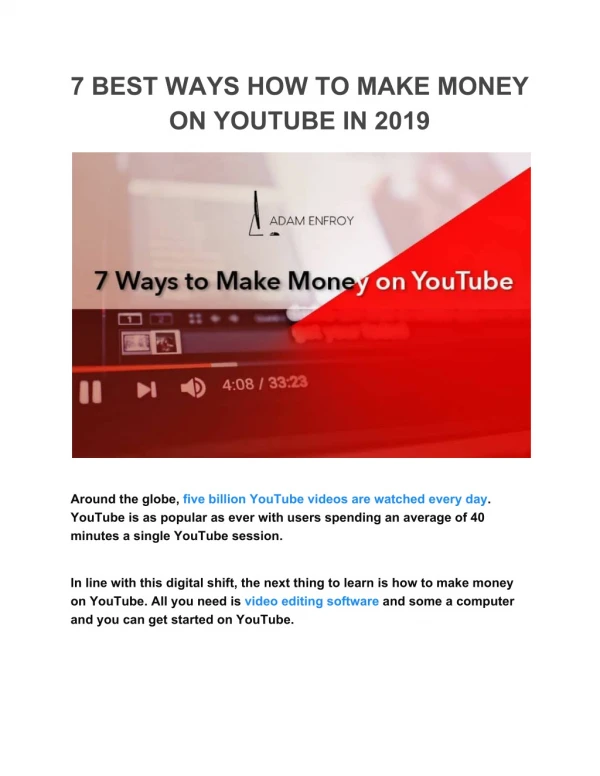 7 BEST WAYS HOW TO MAKE MONEY ON YOUTUBE IN 2019