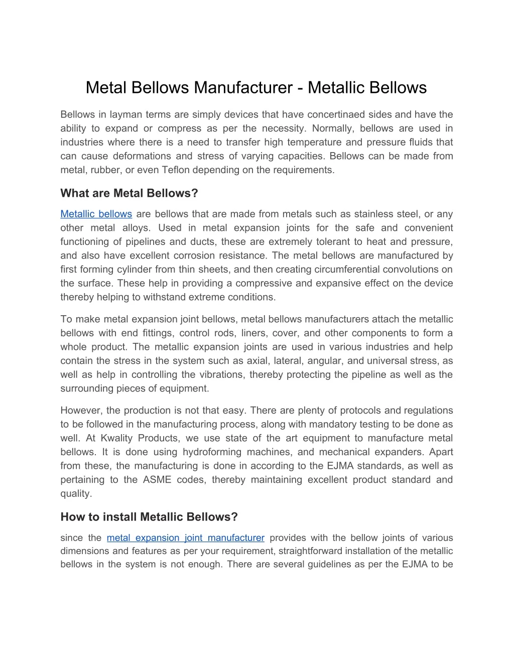 metal bellows manufacturer metallic bellows