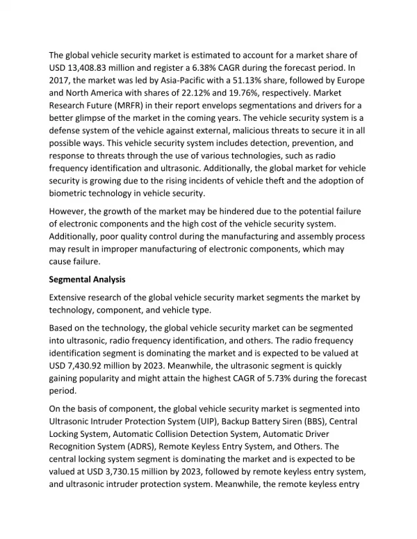 the global vehicle security market is estimated