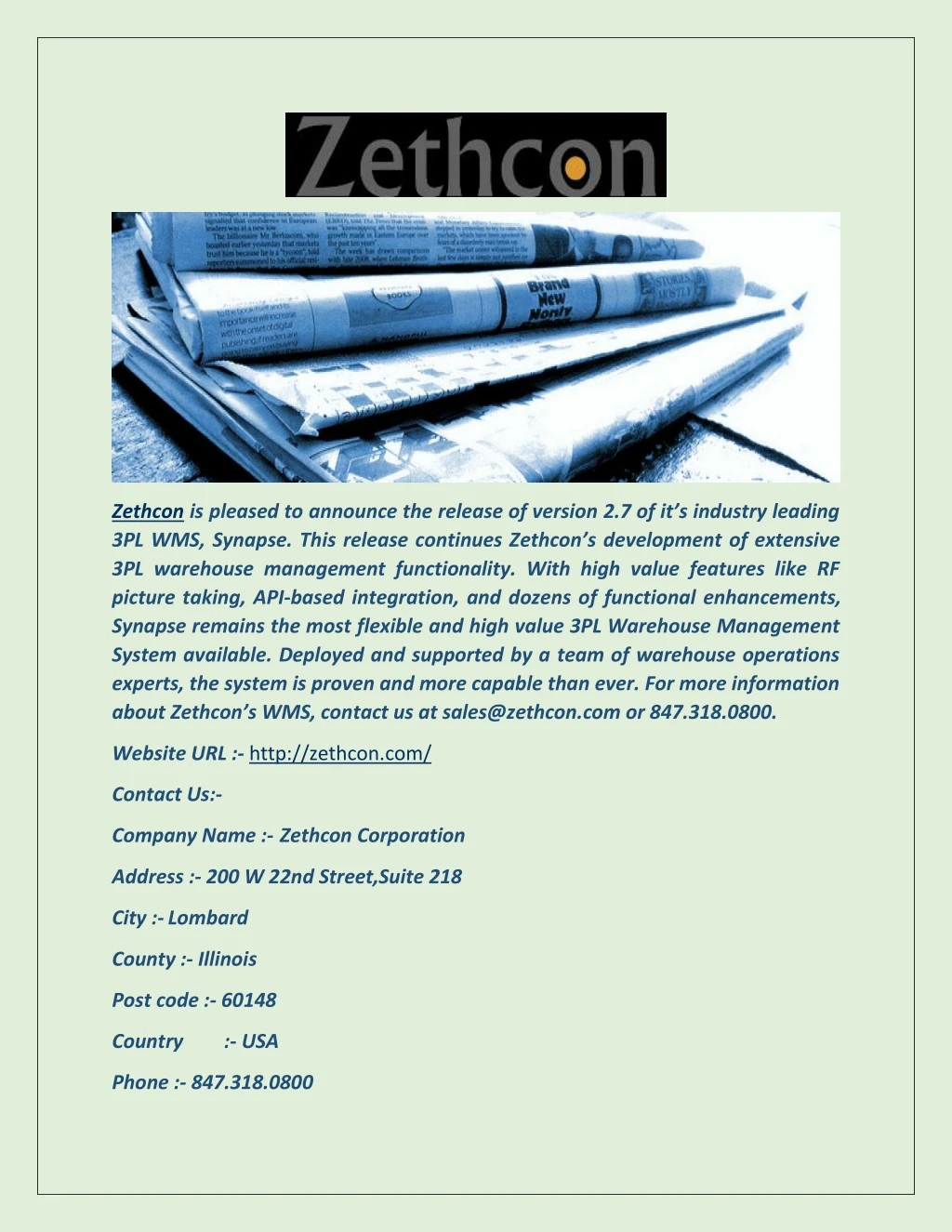 zethcon is pleased to announce the release