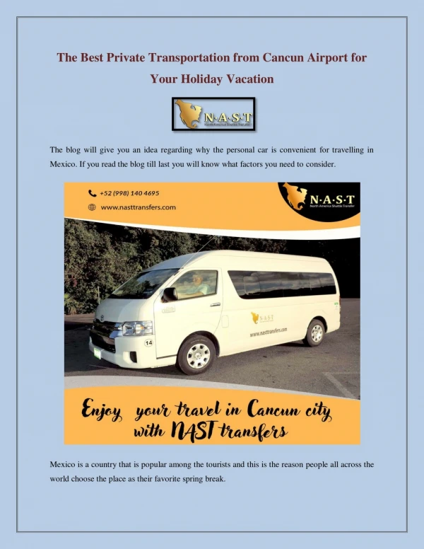 The Best Private Transportation from Cancun Airport for Your Holiday Vacation