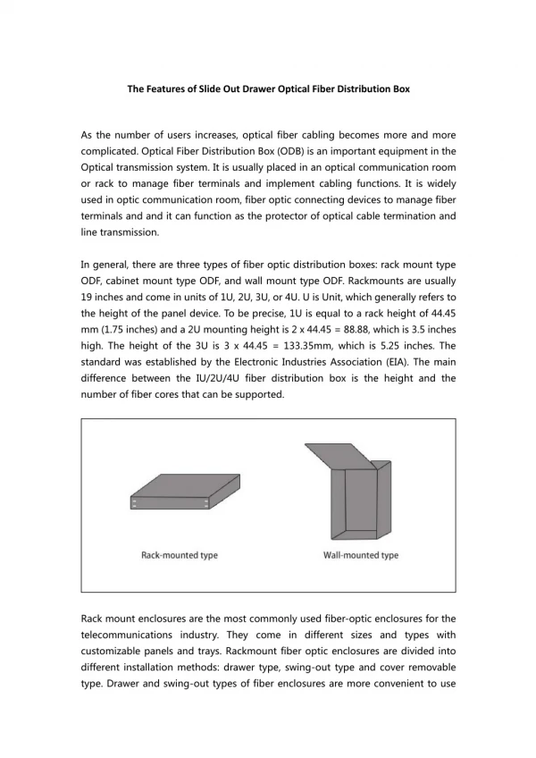the features of slide out drawer optical fiber