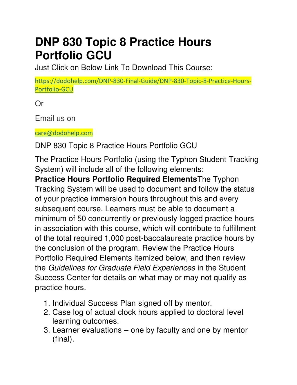 dnp 830 topic 8 practice hours portfolio gcu just