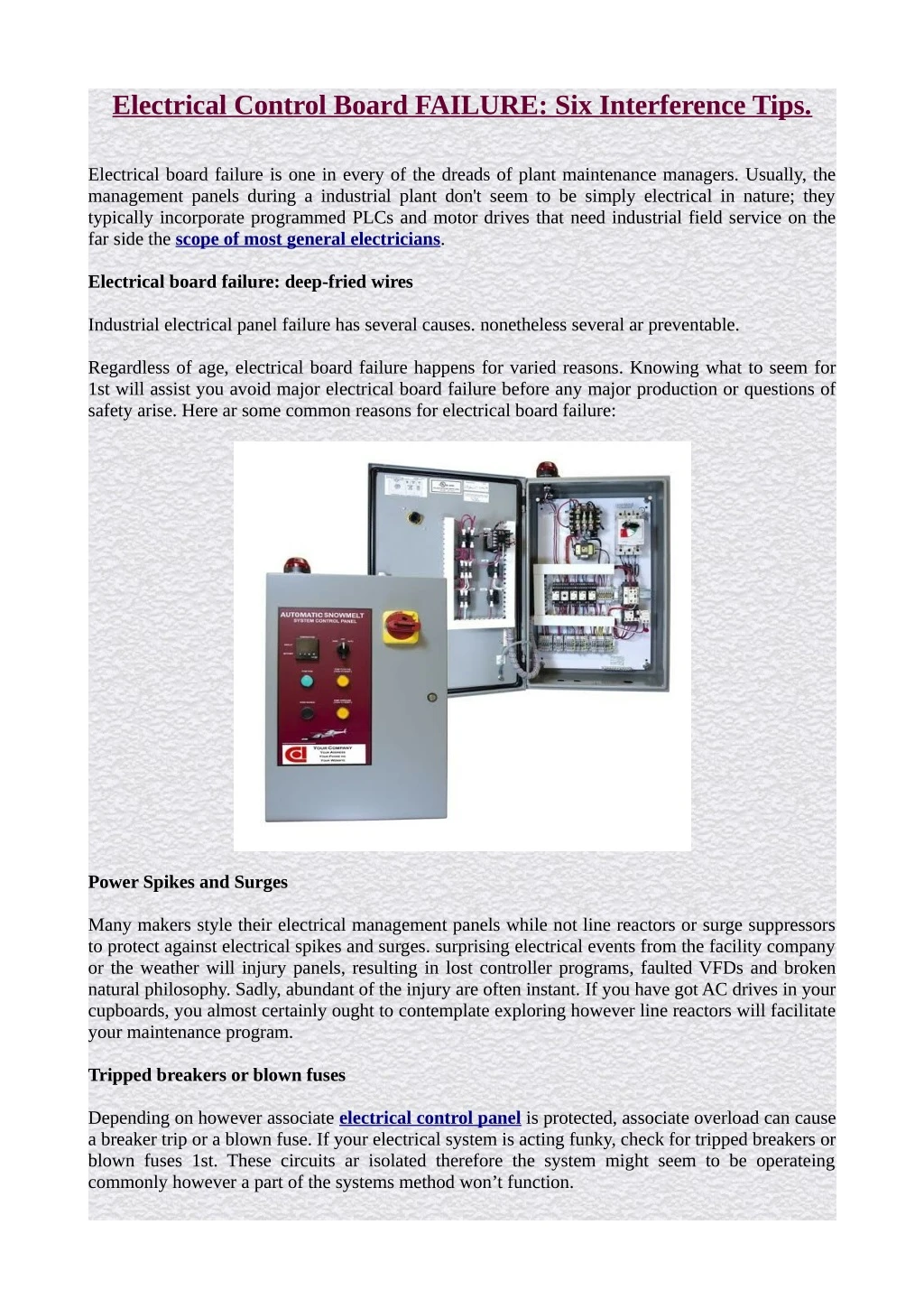 electrical control board failure six interference