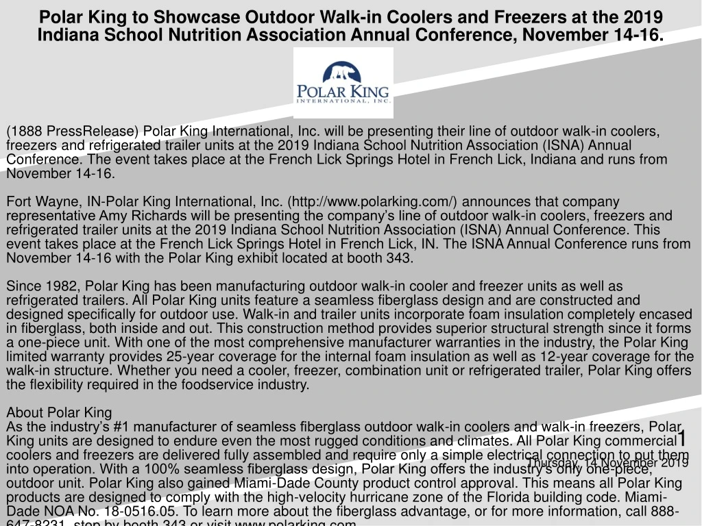 polar king to showcase outdoor walk in coolers