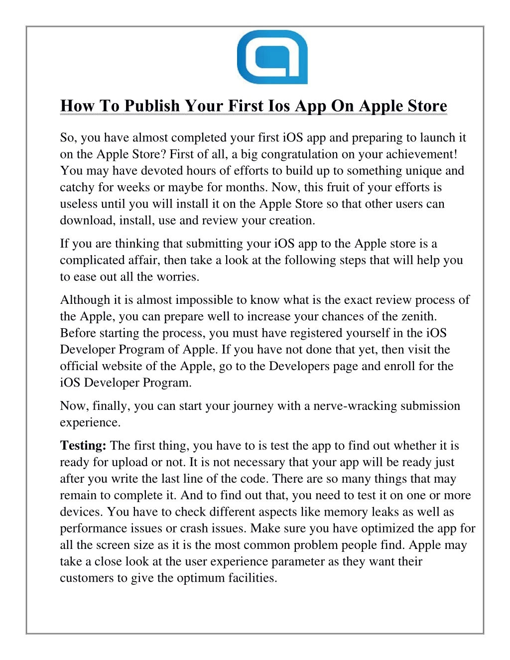 how to publish your first ios app on apple store