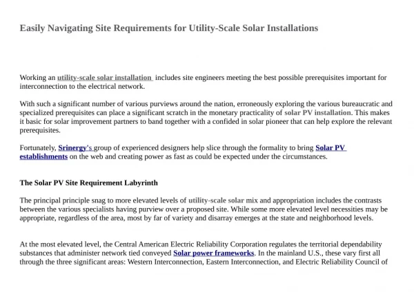 Easily Navigating Site Requirements for Utility-Scale Solar Installations