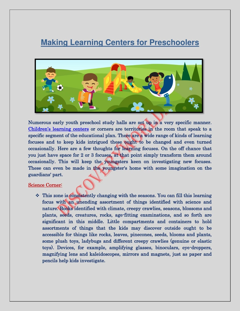 making learning centers for preschoolers