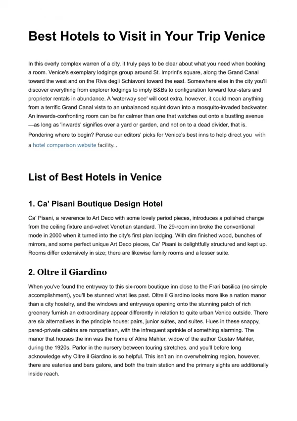 best hotels to visit in your trip venice