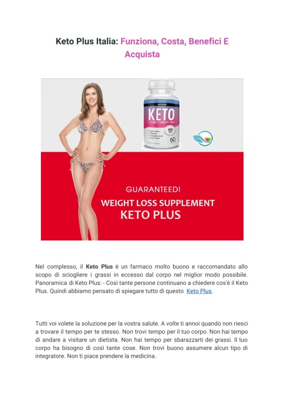 Keto Plus Italia : Funziona, Costa, Benefici E Acquista