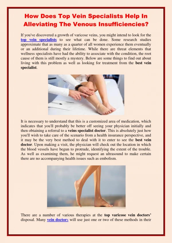 how does top vein specialists help in alleviating