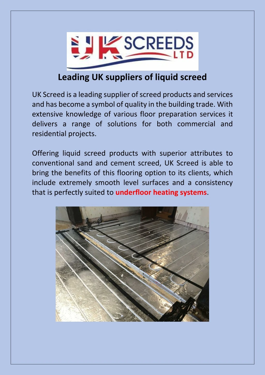 leading uk suppliers of liquid screed