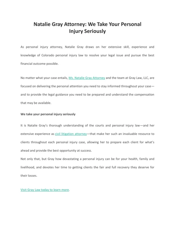 Natalie Gray Attorney - we take your personal injury seriously