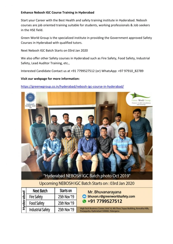 enhance nebosh igc course training in hyderabad