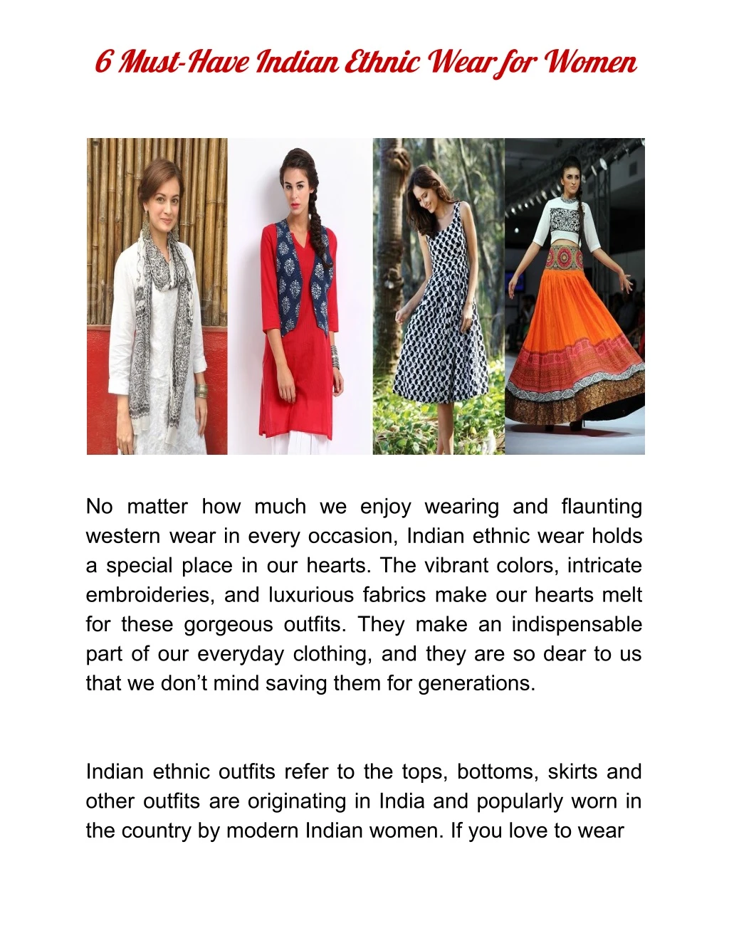 6 must have indian ethnic wear for women