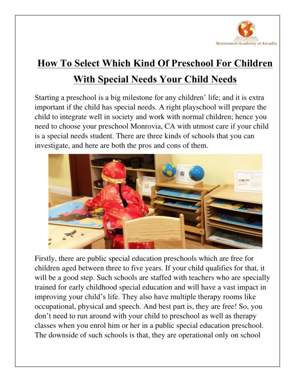 How To Select Which Kind Of Preschool For Children With Special Needs Your Child Needs