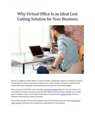 Why Virtual Office Is an Ideal Cost Cutting Solution for Your Business - slide 1