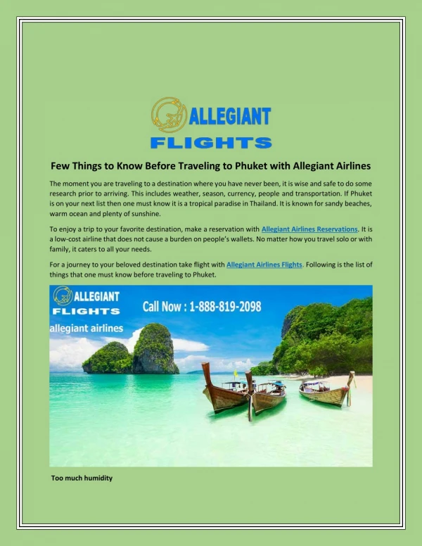 Few Things to Know Before Traveling to Phuket with Allegiant Airlines