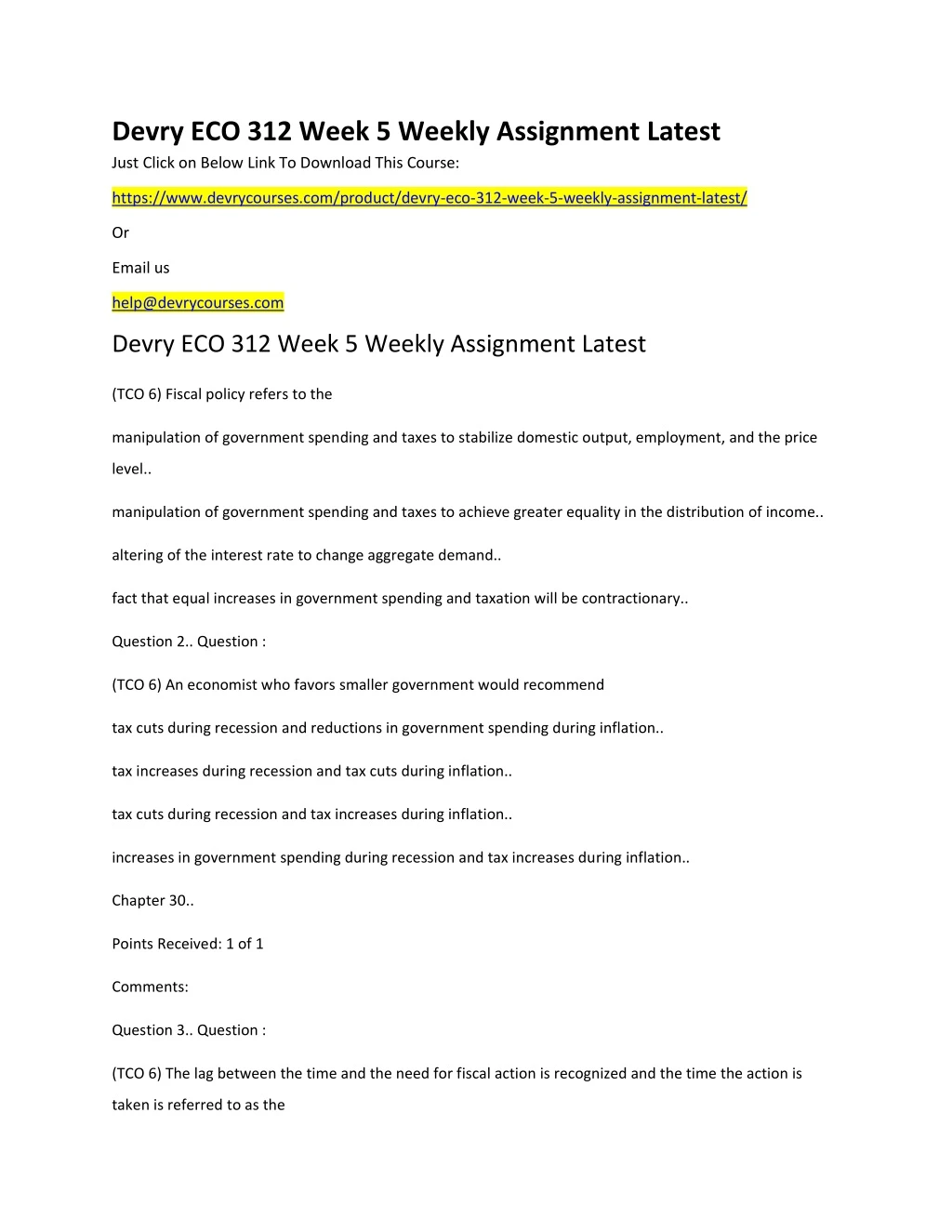 devry eco 312 week 5 weekly assignment latest