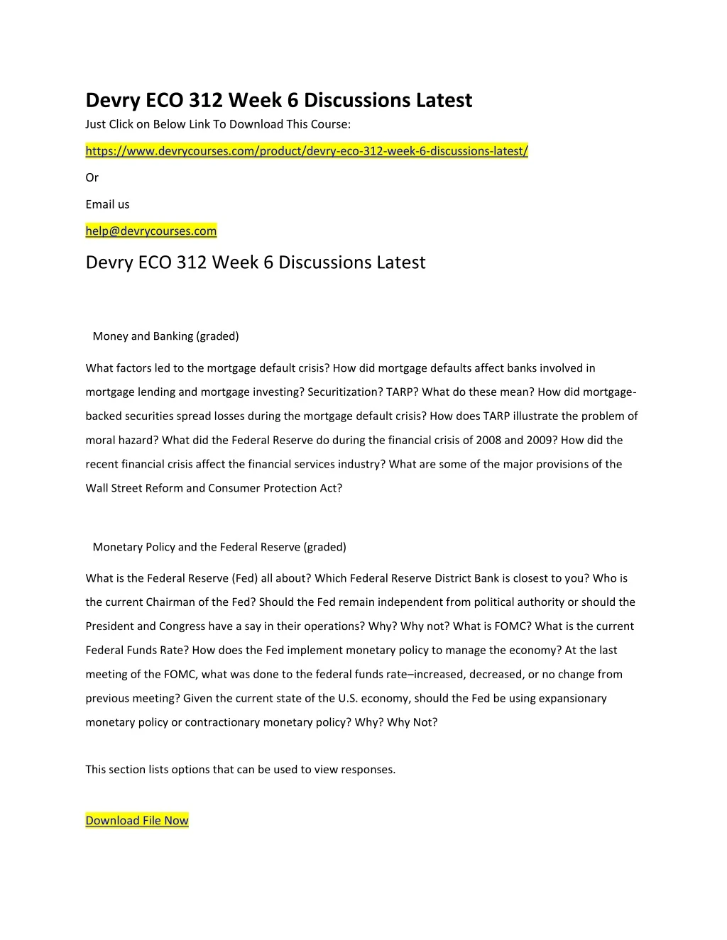 devry eco 312 week 6 discussions latest just