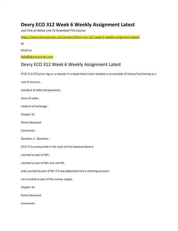 devry eco 312 week 6 weekly assignment latest