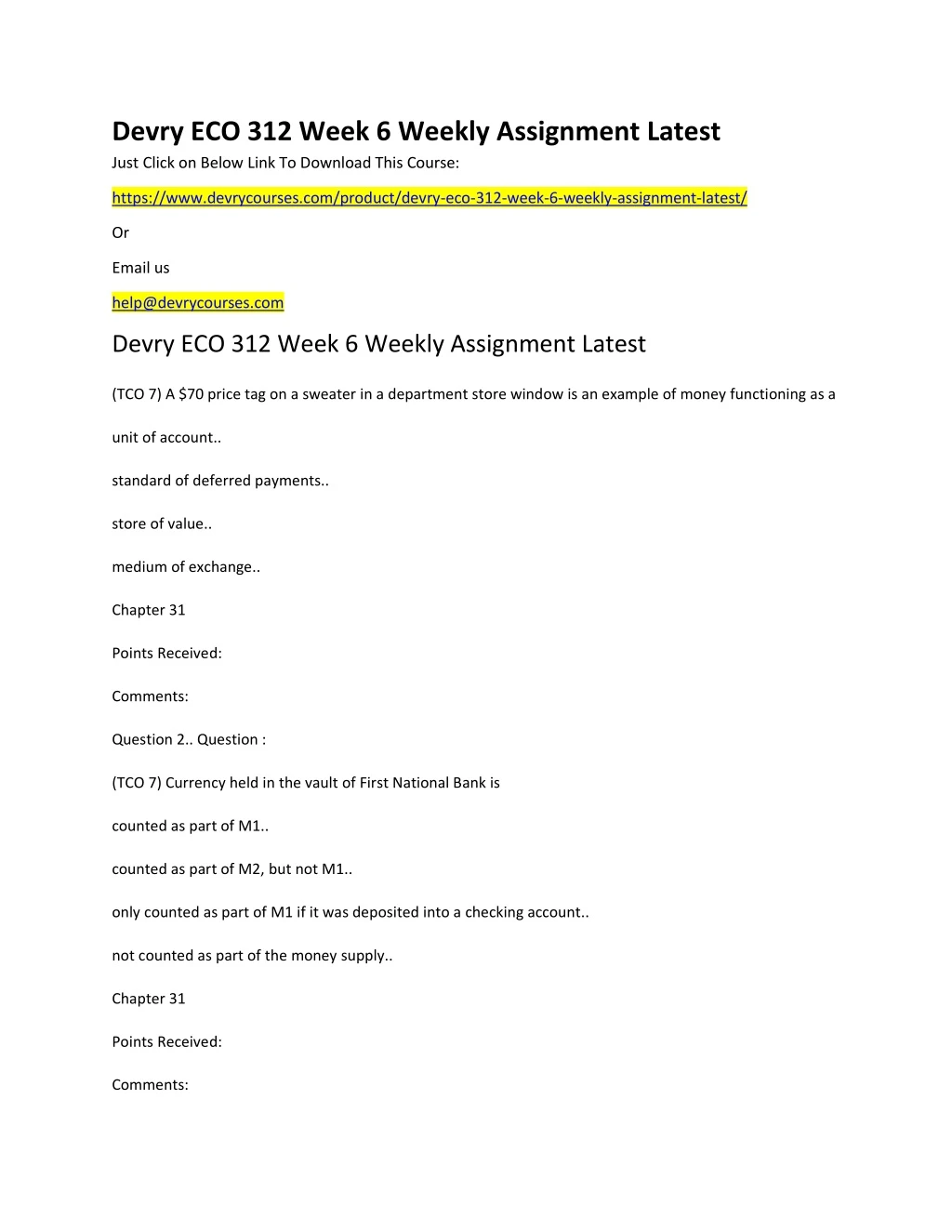 devry eco 312 week 6 weekly assignment latest