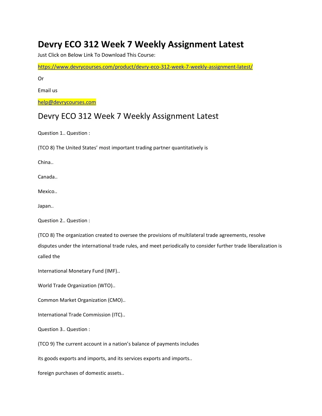 devry eco 312 week 7 weekly assignment latest