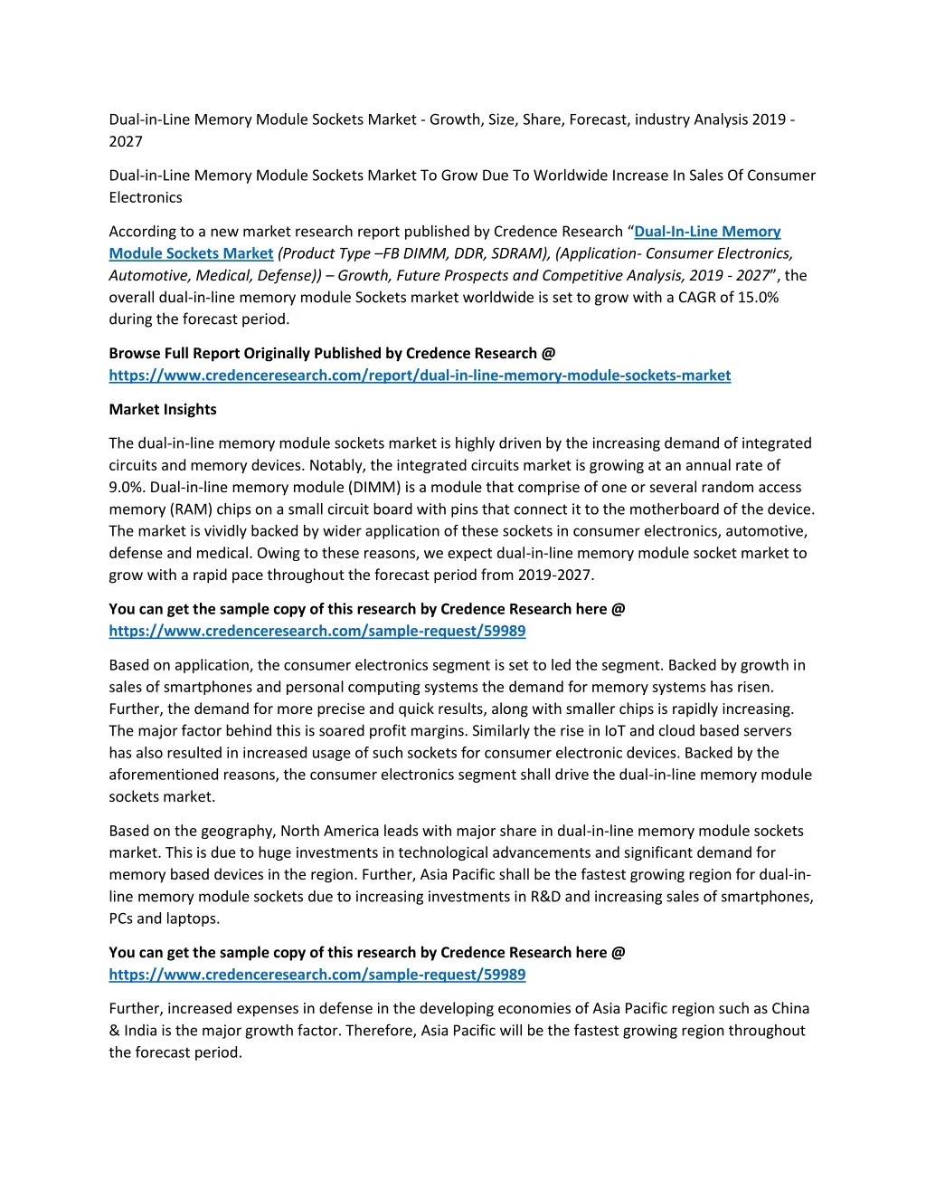 dual in line memory module sockets market growth