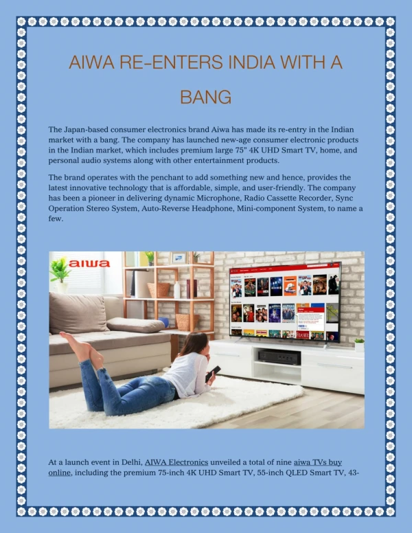 AIWA RE-ENTERS INDIA WITH A BANG