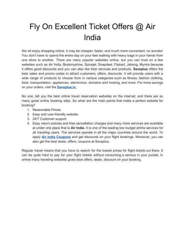 Fly On Excellent Ticket Offers @ Air India