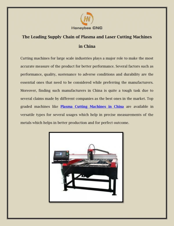 The Leading Supply Chain of Plasma and Laser Cutting Machines in China