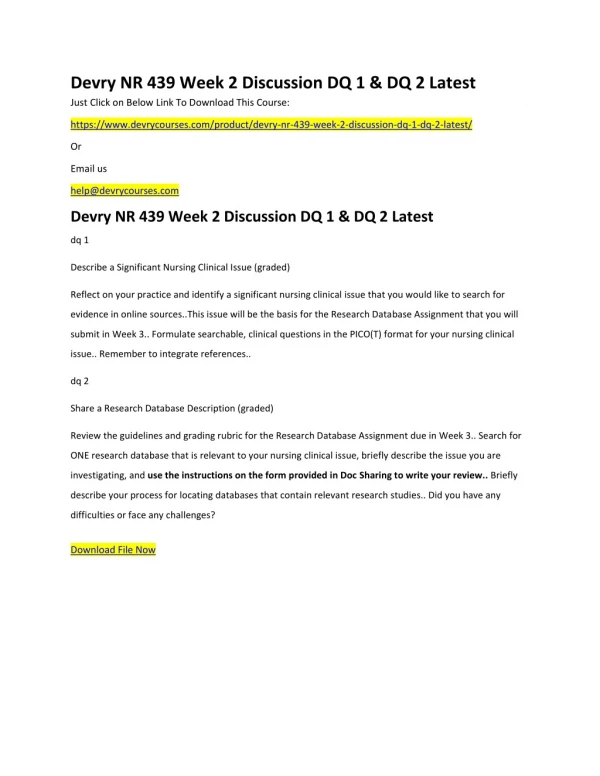 Devry NR 439 Week 2 Discussion DQ 1 & DQ 2 Latest