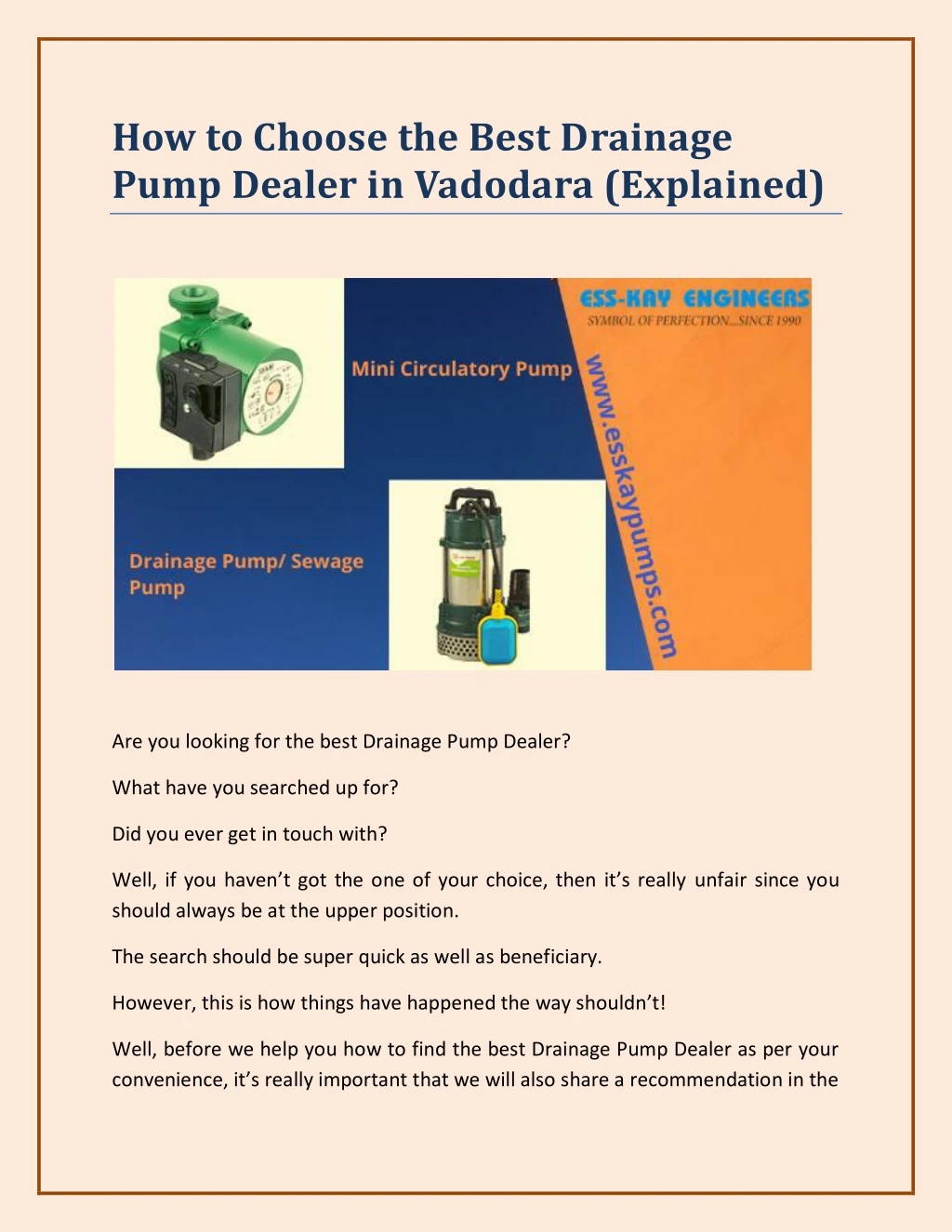 how to choose the best drainage pump dealer