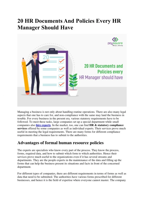 20 hr documents and policies every hr manager