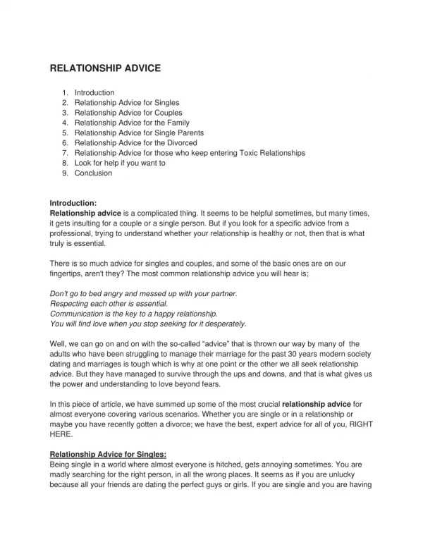 relationship advice 1 introduction 2 relationship