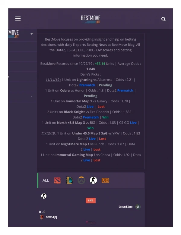 E-sports Statistics center- BestMove