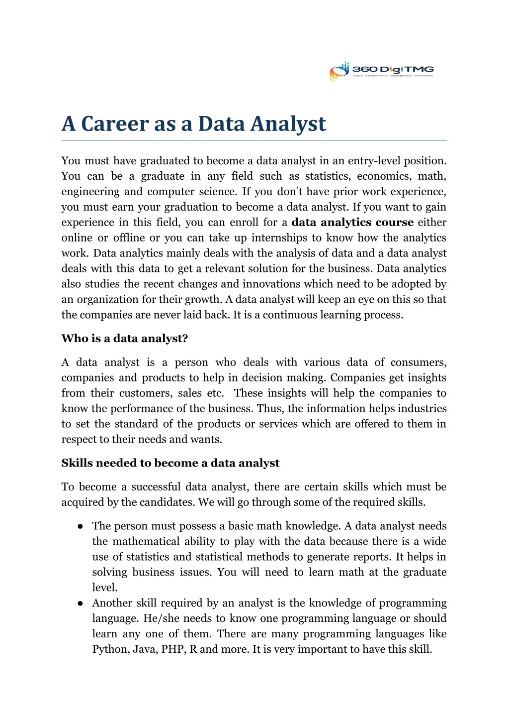 a career as a data analyst