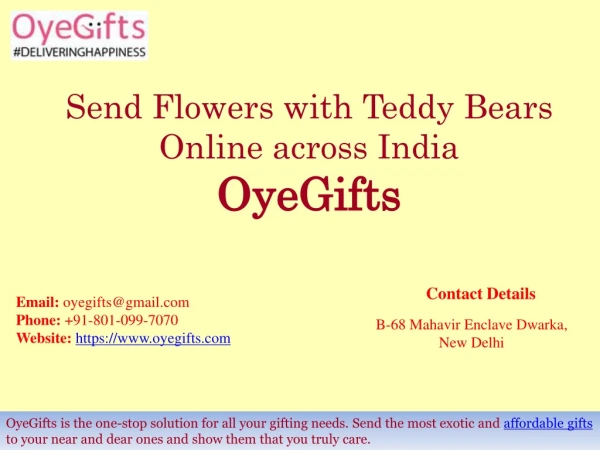 Send Flowers with Teddy Bears Online across India - OyeGifts